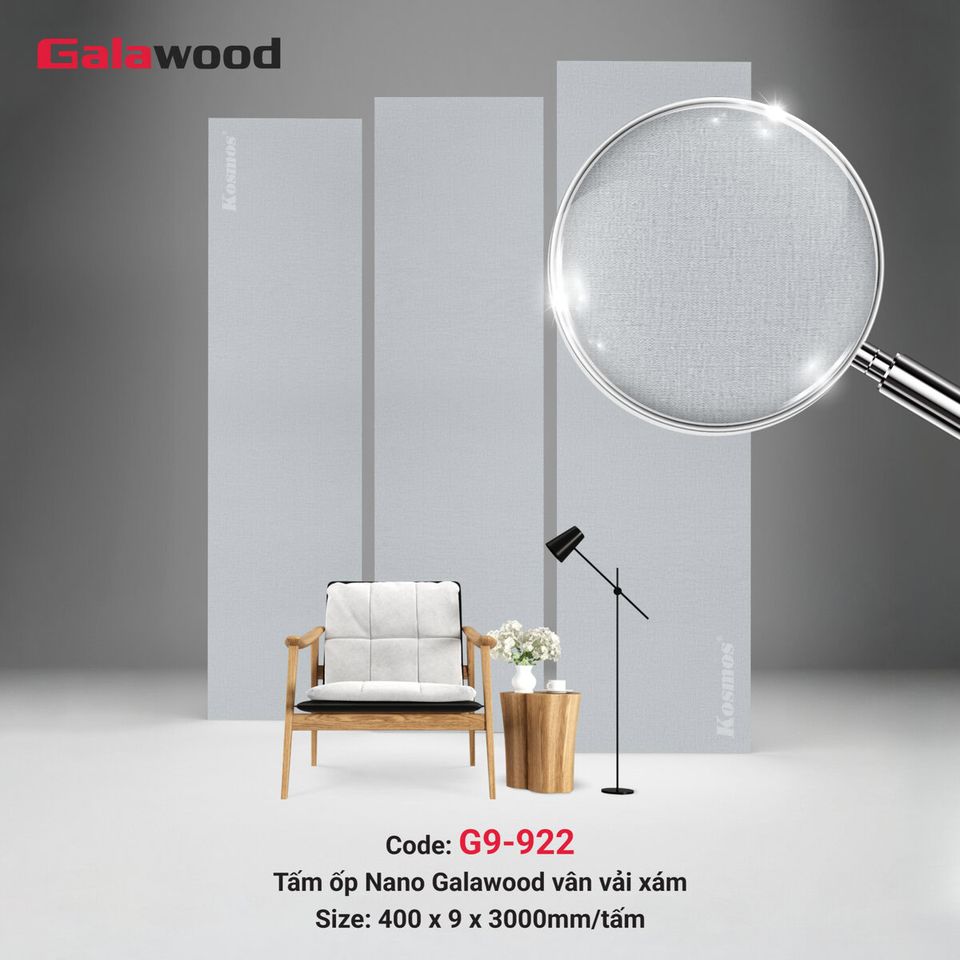 Tấm ốp Nano Galawood G9-922 Vân vải xám: ảnh tổng thể bề mặt.