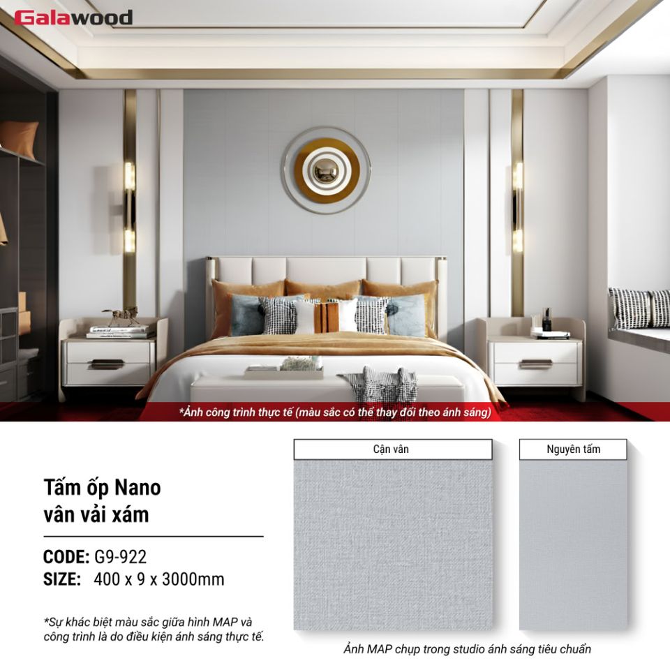 Tấm ốp Nano Galawood G9-922 Vân vải xám: hình ảnh ứng dụng sản phẩm.