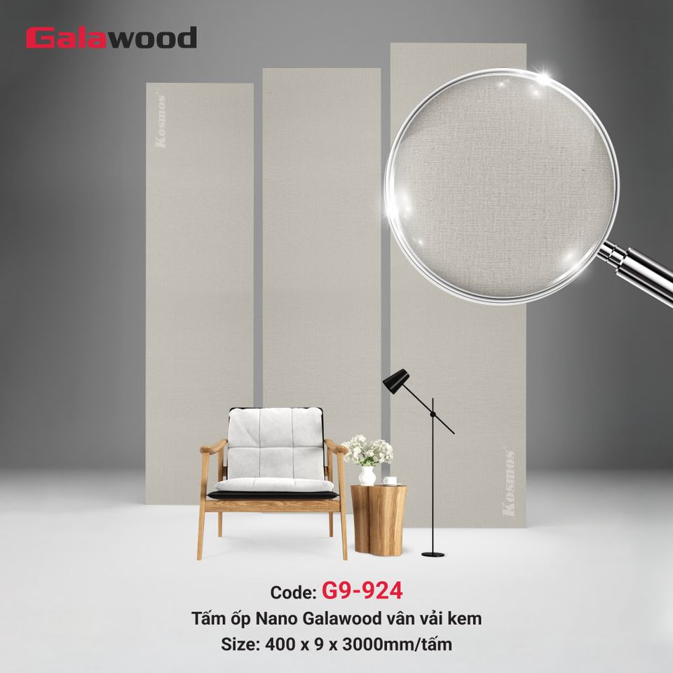 Tấm ốp Nano Galawood G9-924 Vân vải kem: ảnh tổng thể bề mặt.