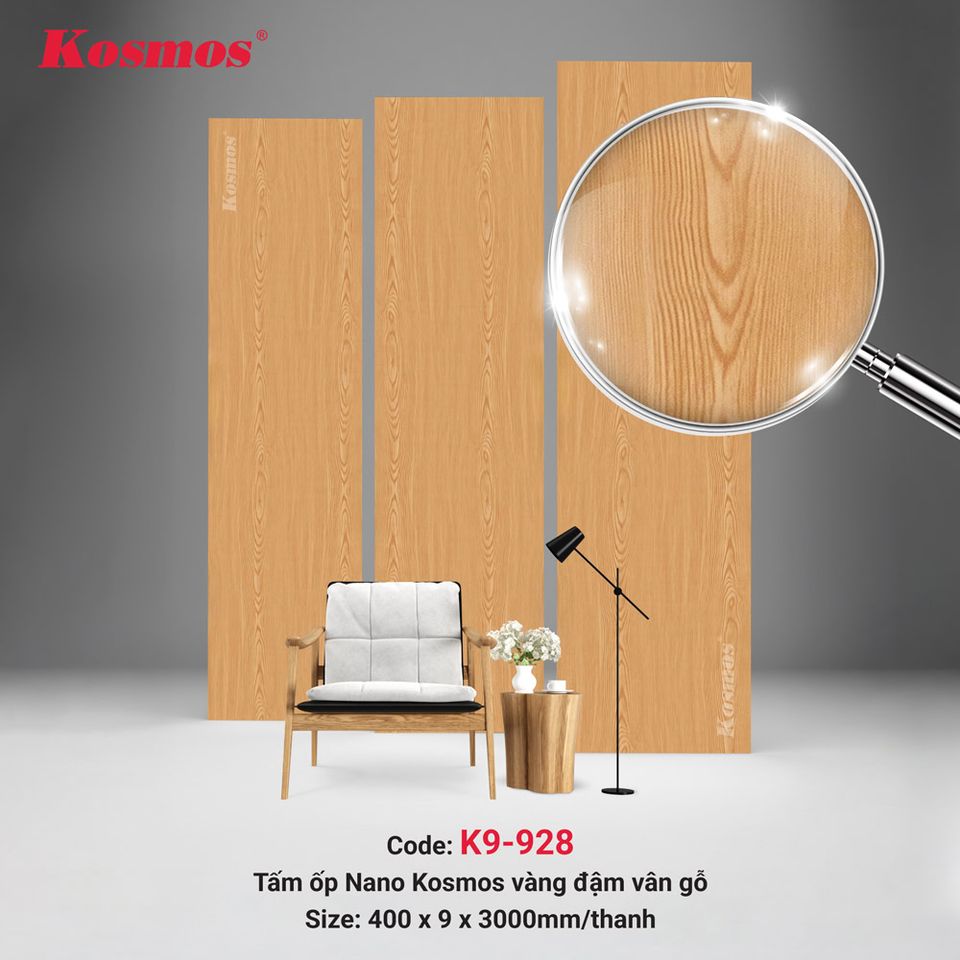 Tấm ốp Nano Kosmos K9-928 Vàng vân gỗ đậm: ảnh tổng thể bề mặt.