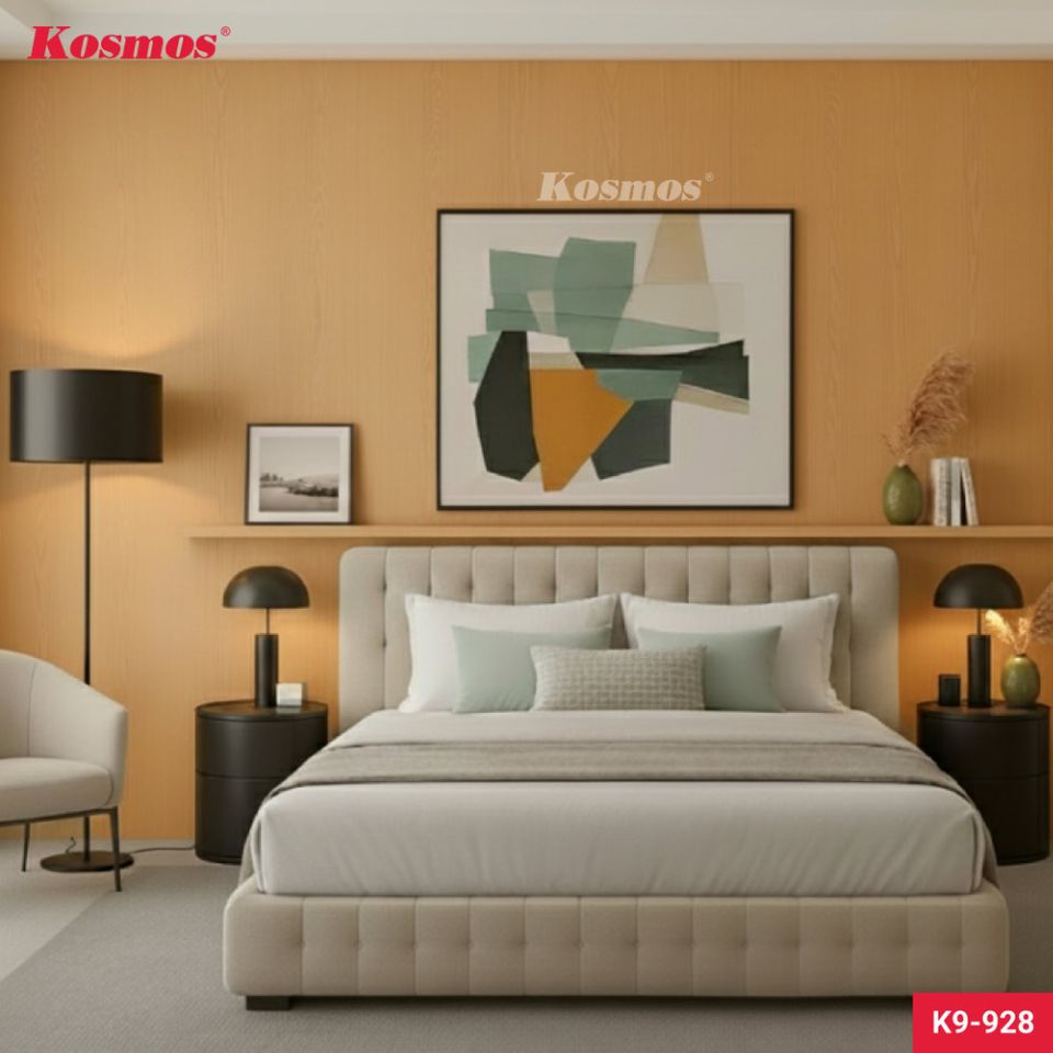 Tấm ốp Nano Kosmos K9-928 Vàng vân gỗ đậm: hình ảnh ứng dụng sản phẩm.