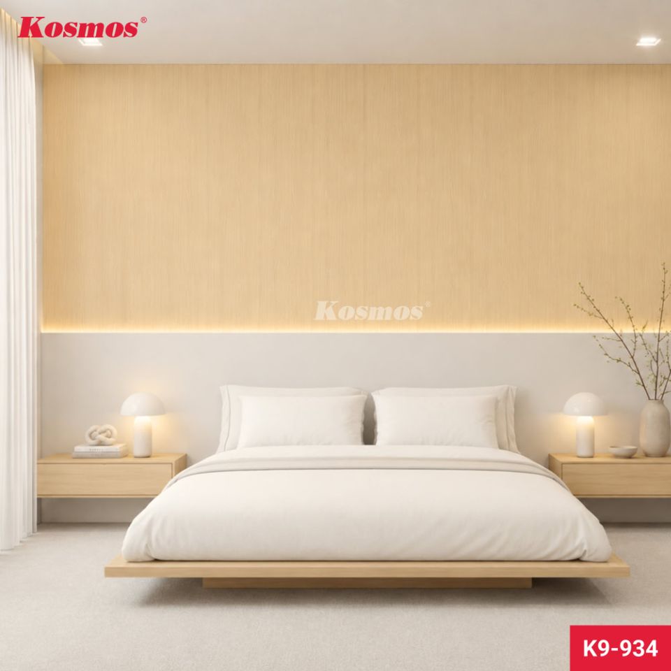Tấm ốp Nano Kosmos K9-934 Vàng sồi vân gỗ: cận cảnh bề mặt.