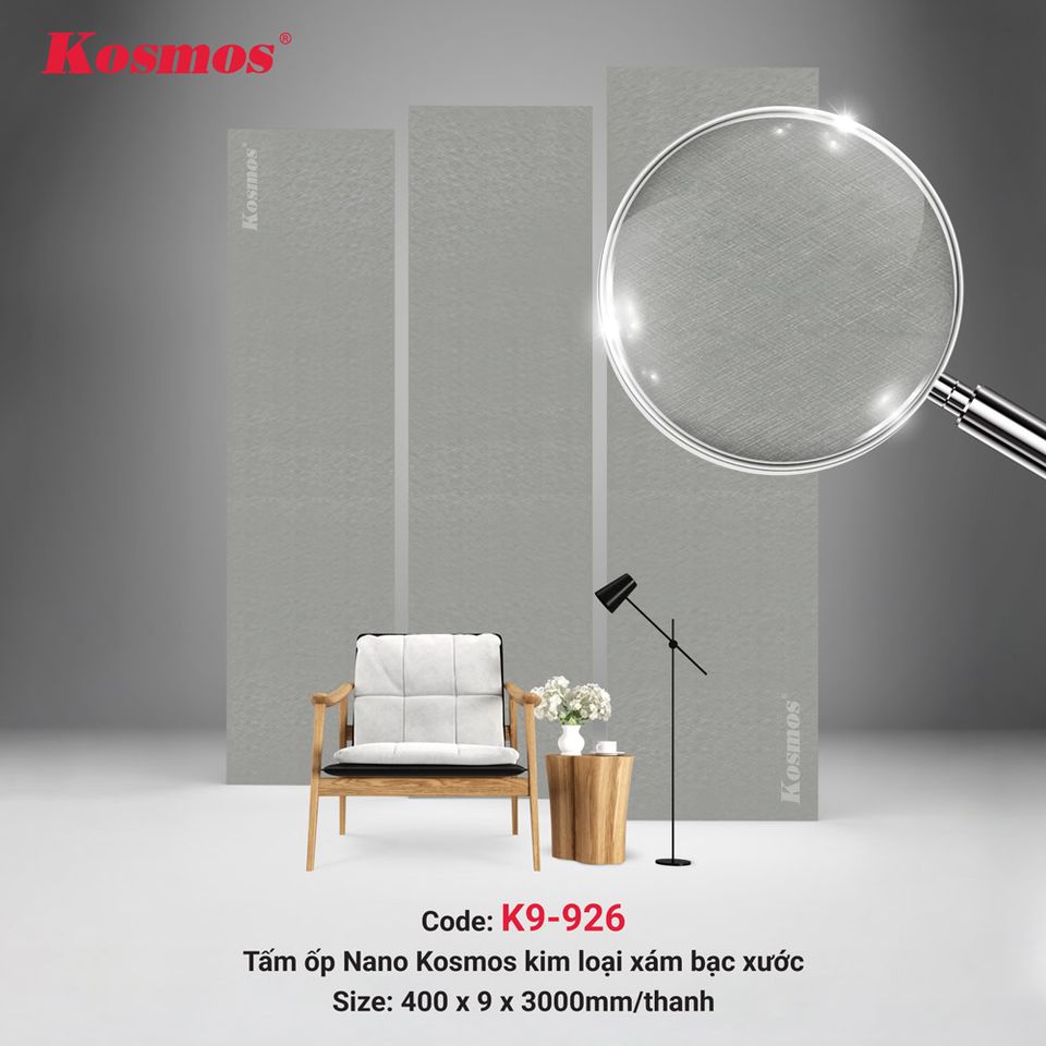Tấm ốp Nano K9-926 Kim loại xám bạc xước: ảnh tổng thể bề mặt.