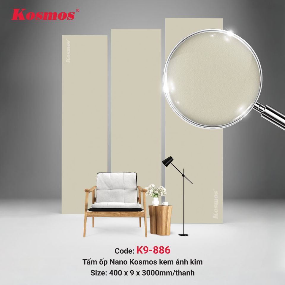 Tấm ốp Nano K9-886 Kem ánh kim: ảnh tổng thể bề mặt.