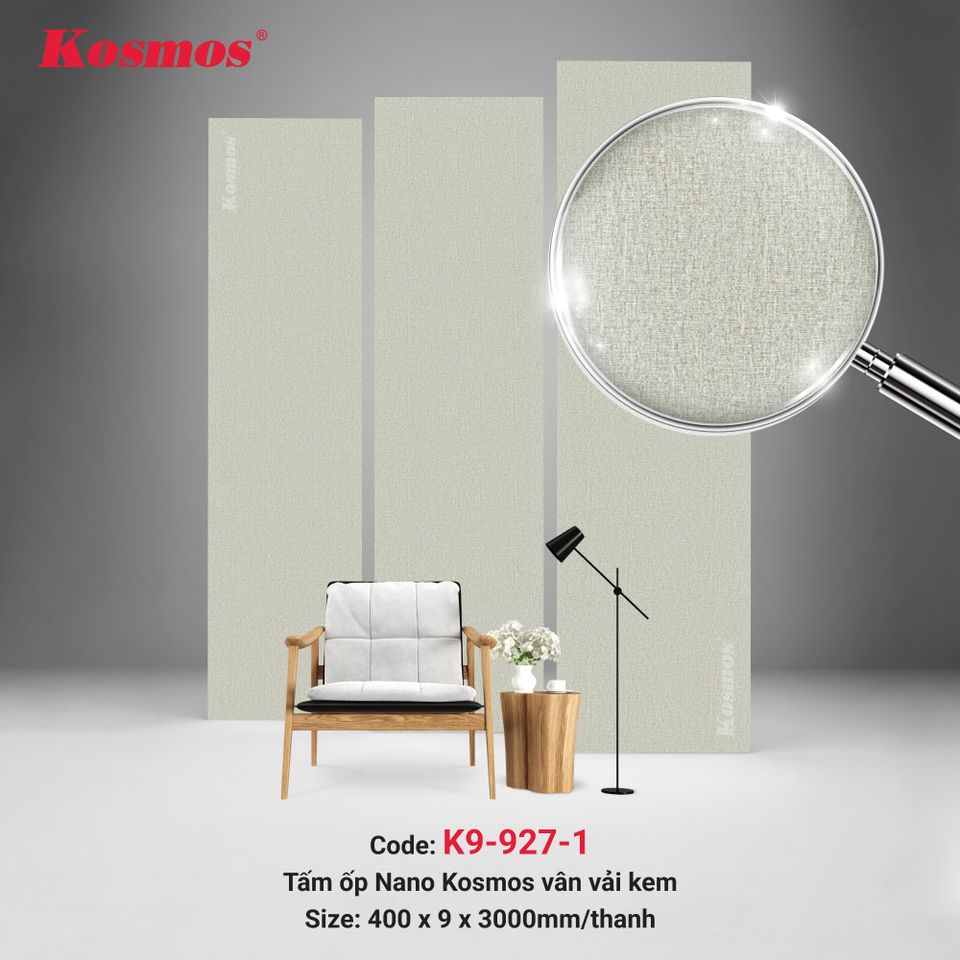 Tấm ốp Nano K9-927-1 Vân vải kem: ảnh tổng thể bề mặt.