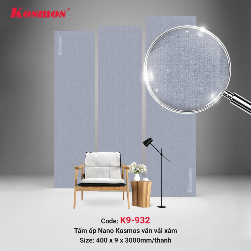Tấm ốp Nano K9-932 Vân vải xám: ảnh tổng thể bề mặt.