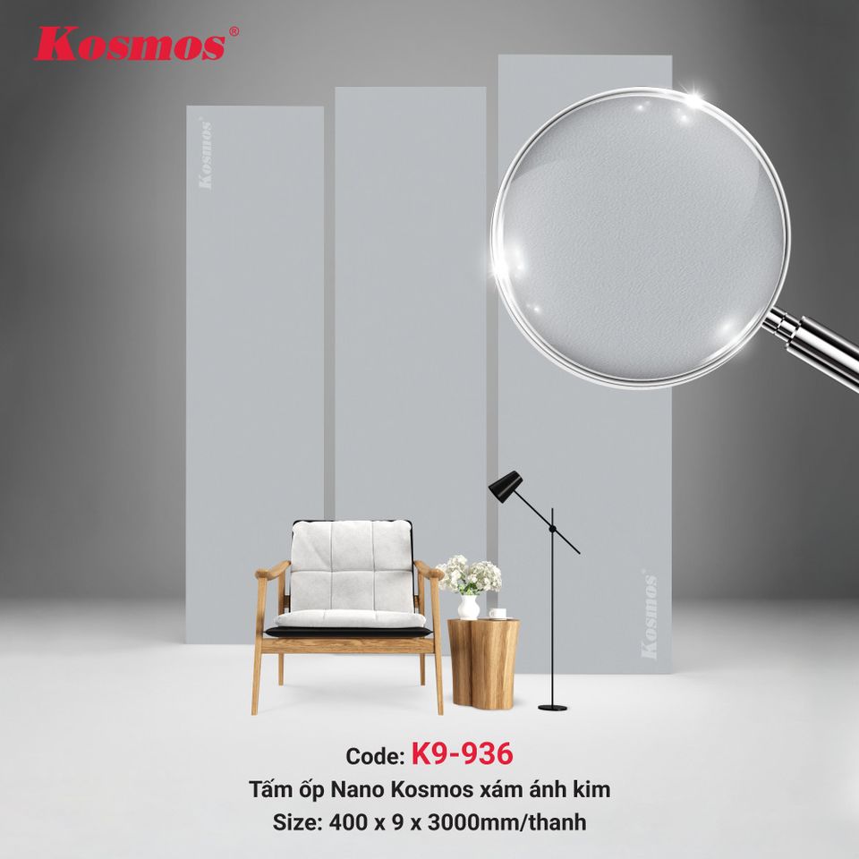 Tấm ốp Nano K9-936 Xám ánh kim: ảnh tổng thể bề mặt.