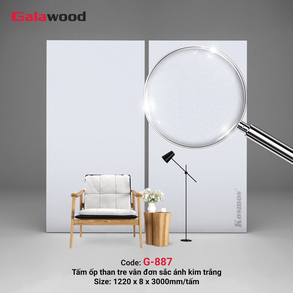 Tấm ốp G-887 đơn sắc trắng ánh kim