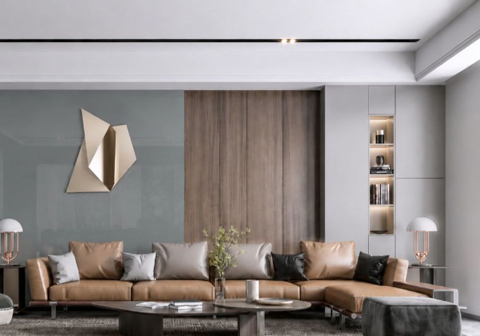 Không gian hoàn thiện với TT-109 đơn sắc PET ánh kim xám đậm.