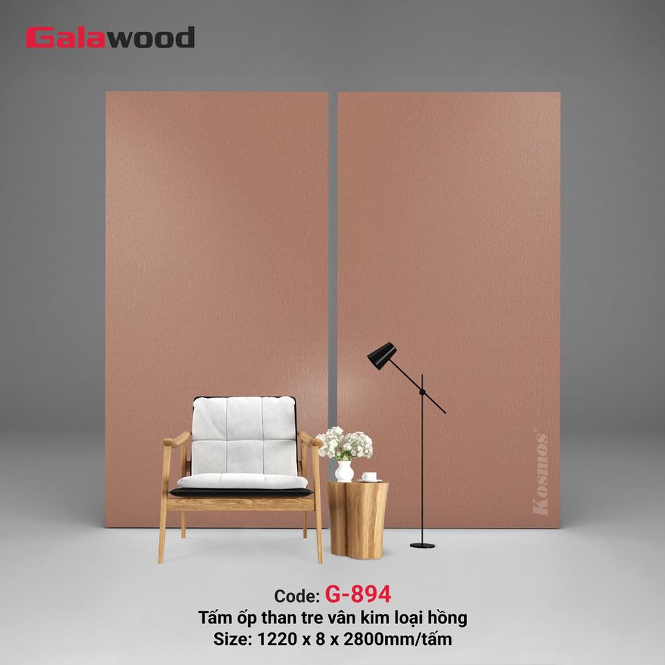Tấm ốp than tre G-894 vân kim loại hồng trà xước dọc