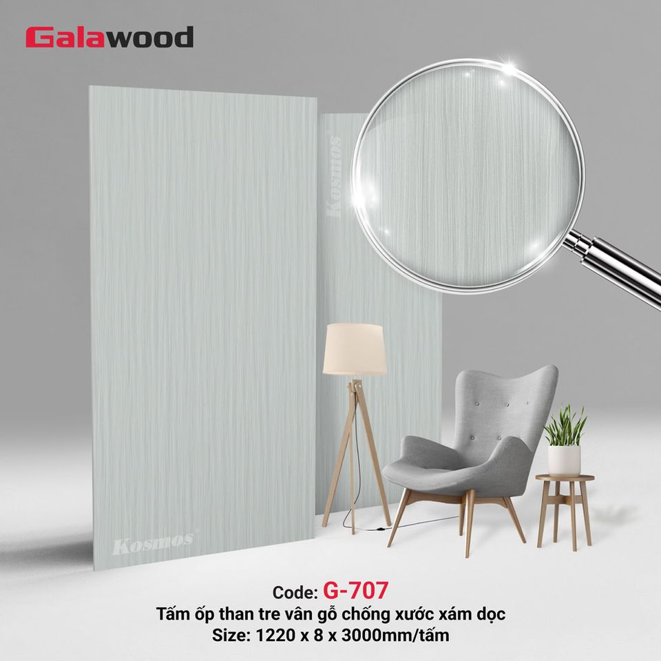 Tấm ốp G-707 vân gỗ màu xám với đường vân dọc