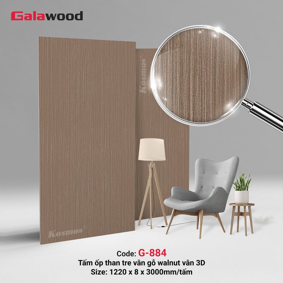 Tấm ốp than tre G-884 vân gỗ walnut