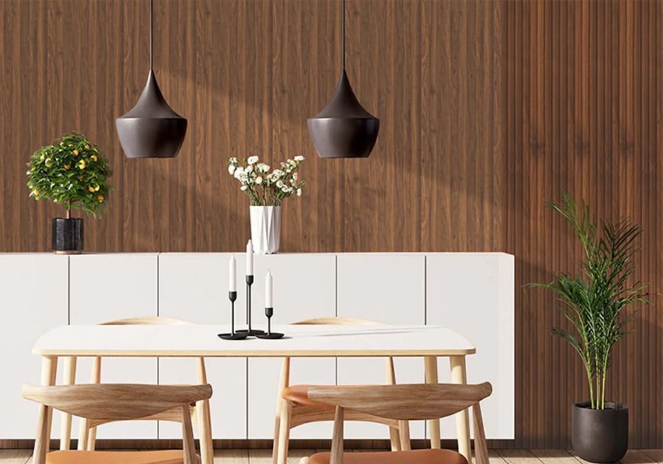 Không gian hoàn thiện với TT-825 vân gỗ nâu Walnut.