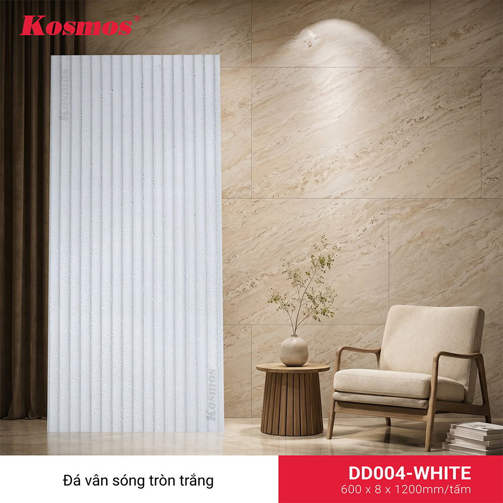 Ảnh tấm ốp đá dẻo DD004-WHITE, vân sóng tròn, màu trắng.