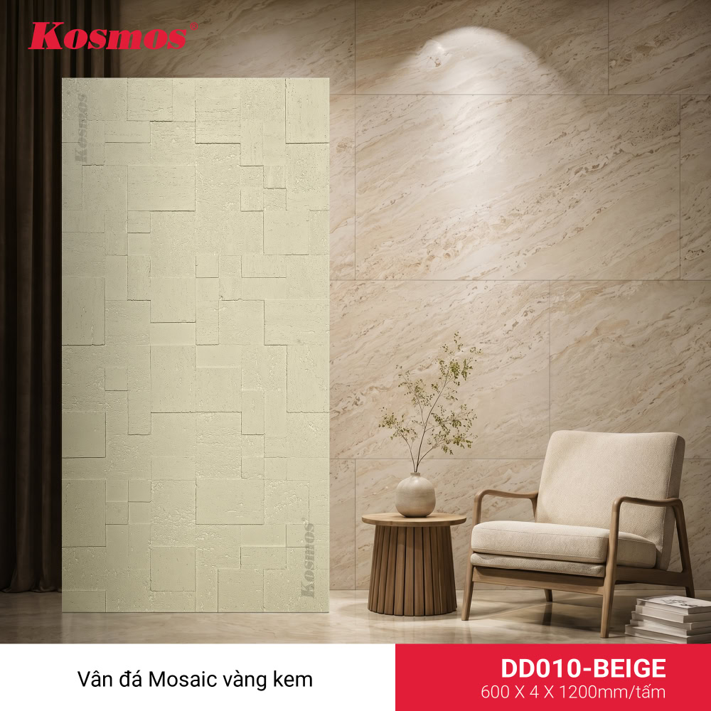 Ảnh tấm ốp đá dẻo DD010-BEIGE, vân Mosaic, màu vàng kem.