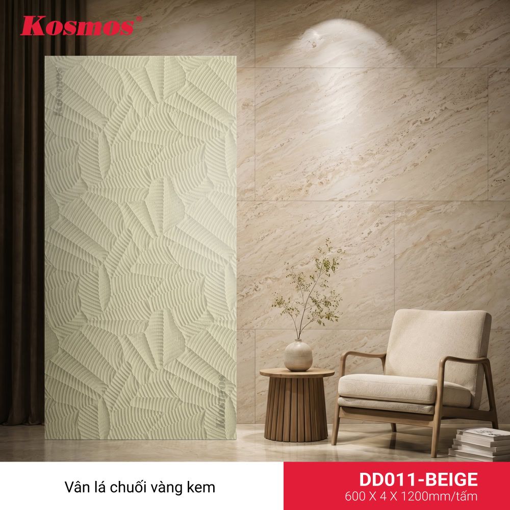 Ảnh tấm ốp đá dẻo DD011-BEIGE, vân lá chuối, màu vàng kem.