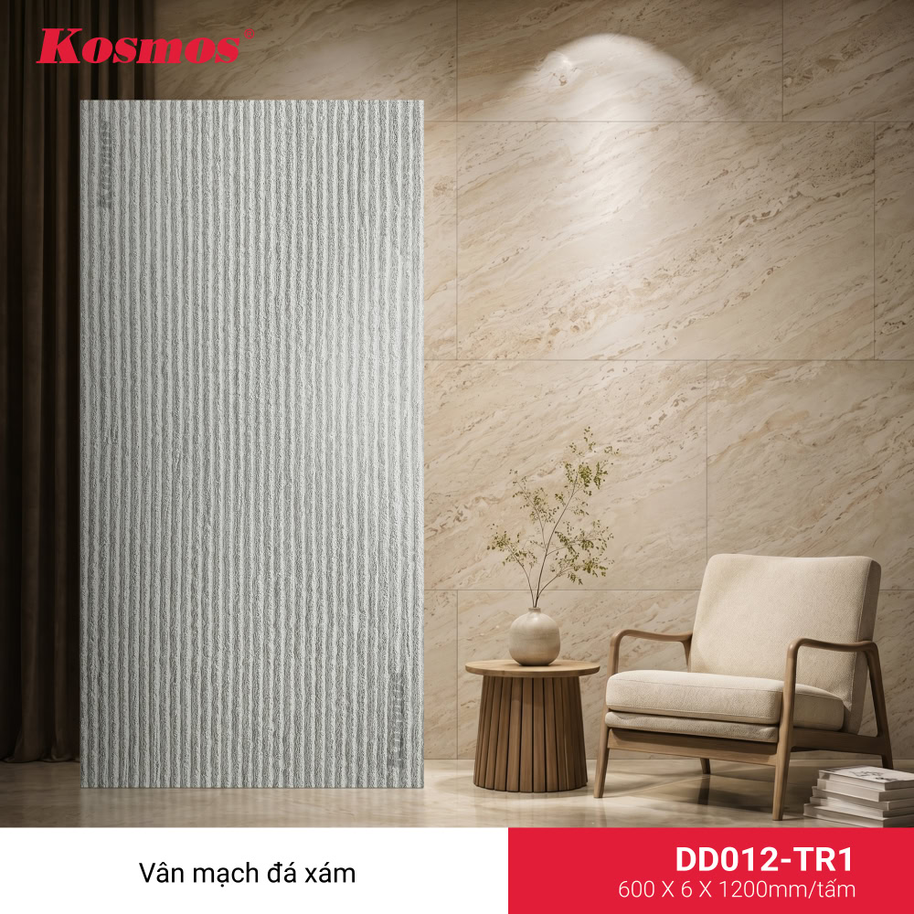 Ảnh tấm ốp đá dẻo DD012-TR1, vân mạch đá, màu xám.