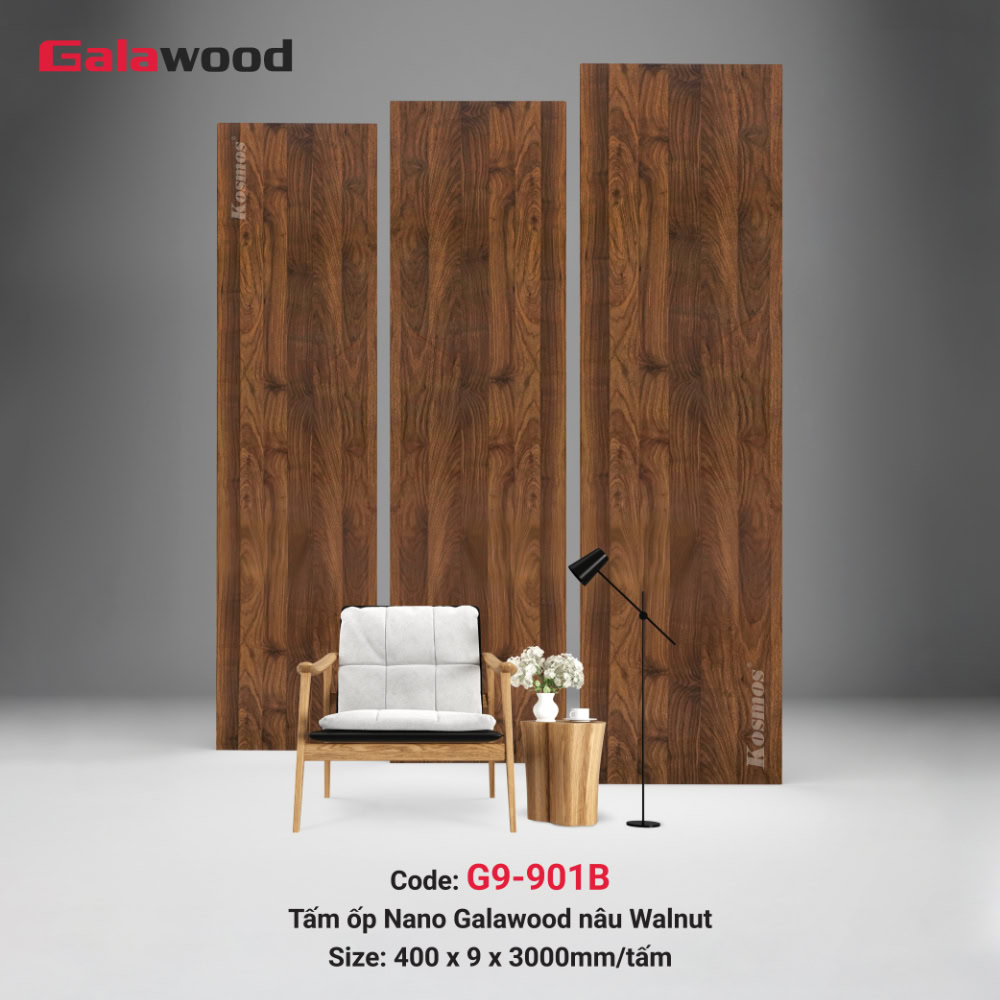 Tấm ốp Nano G9-901B Nâu Walnut bề mặt bóng: ảnh tổng thể bề mặt.