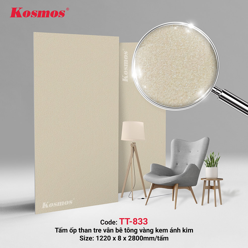 Tấm ốp than tre TT-833 vân bê tông trắng kem
